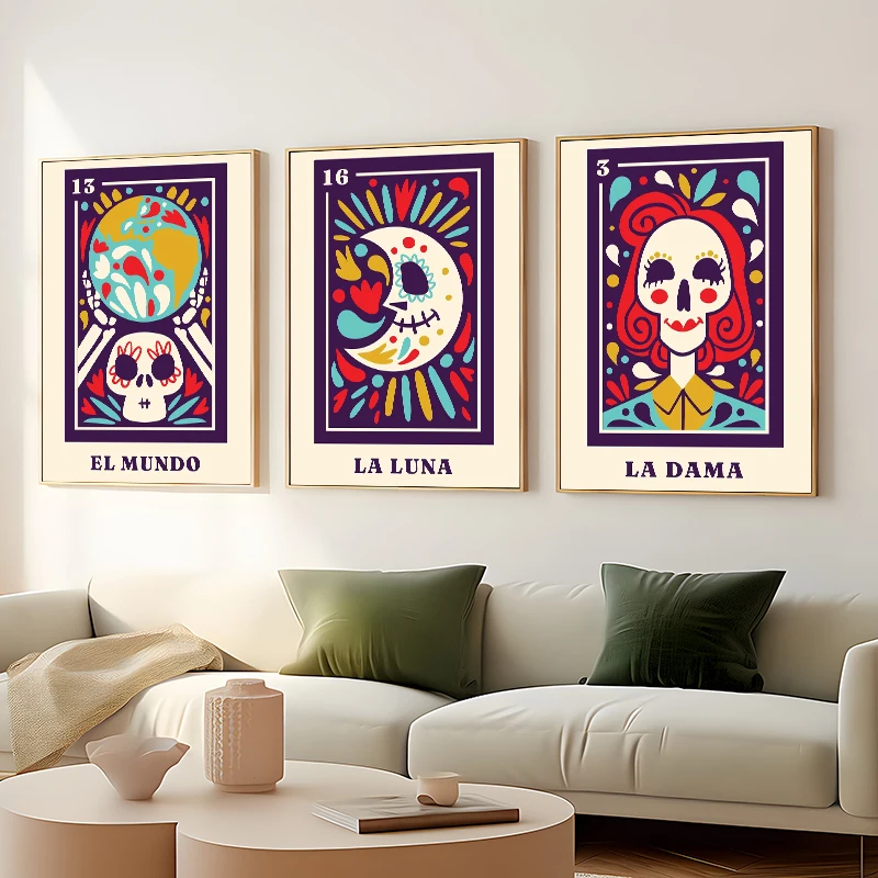 Mexican Skeleton Mexico LA DAMA Nordic Poster Wall Art Canvas Painting Day of The Dead Wall Pictures for Living Room Home Decor