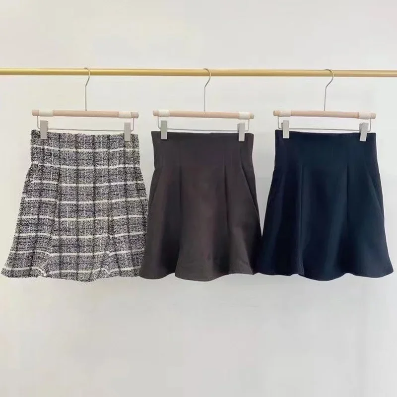 Kuzuwata Summer Japanese Woman Skirt High Waist All-match Mini Skirts Female Retro Plaid Short Faldas Mujer 2024 New Trendy