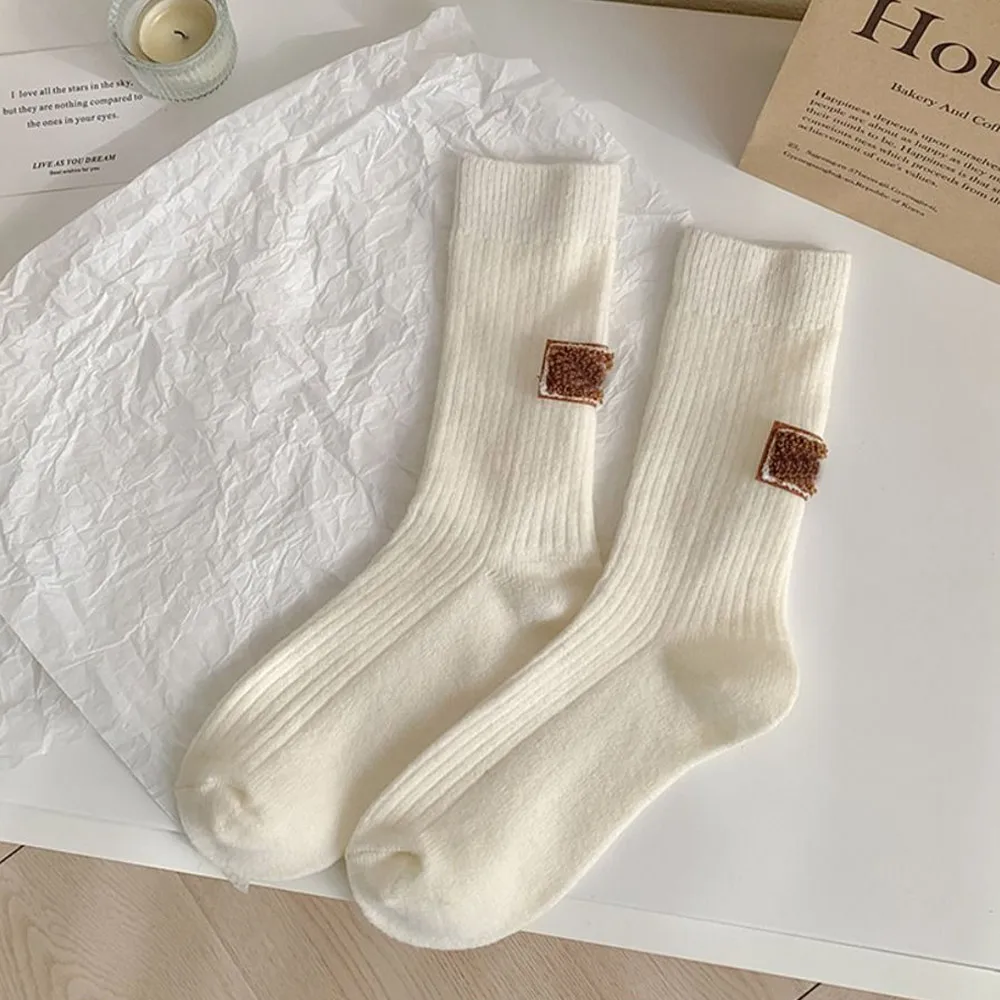 Middle Tube Mid-Tube Socks New Solid Color Keep Warm Snow Boot Socks Heel Furry Label Knitted Women Socks Autumn