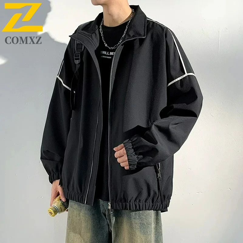 

COMXZ Классическая мужская куртка с воротником-стойкой, уличная легкая мотоциклетная куртка для путешествий, повседневная одежда, легкие уютные осенние новые куртки на молнии