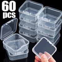 60/6PCS Mini Storage Box Transparent Square Plastic Box Earrings Jewelry Packaging Storage Small Square Box Jewelry Organizer