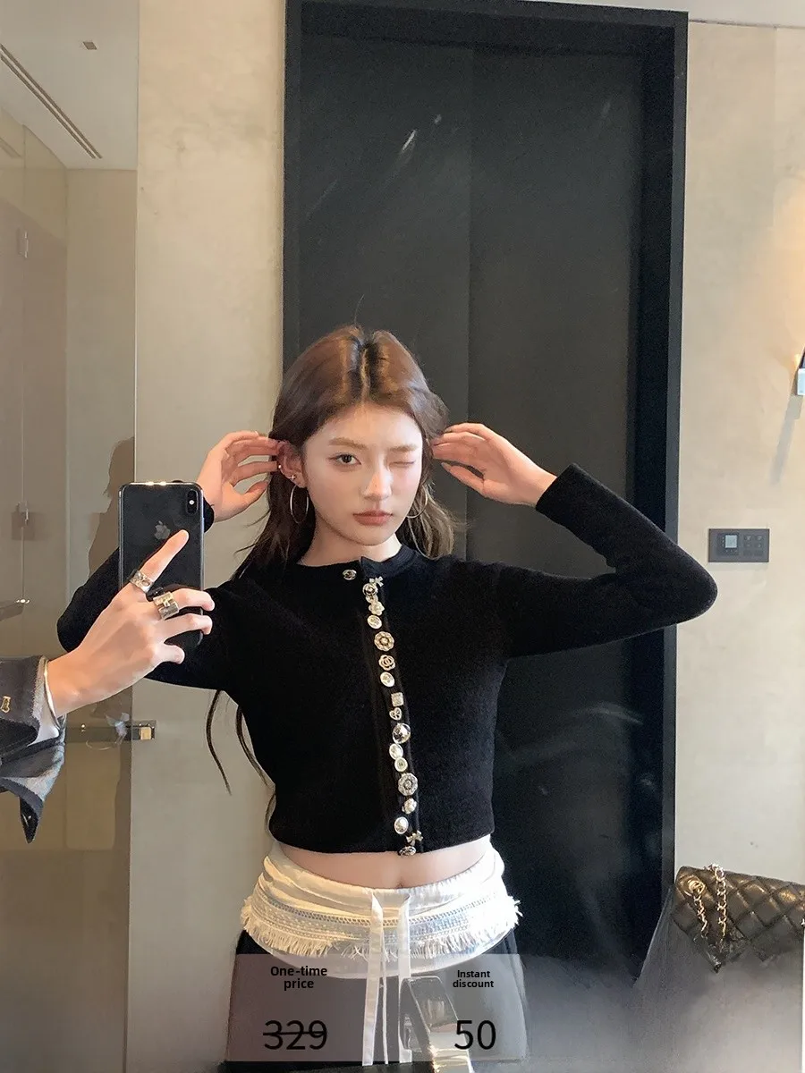 

Earth Store ort Вязаный открытый кардиган женский Bla Slim Fit Топ с металлическими пуговицами Повседневный Sle Полиэфирное волокно Длинный све