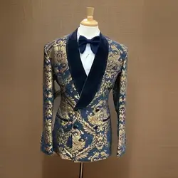 Slim Fit Floral Men Suit Jacket 1 Piece Double Breasted Smoking Men Suit Blazer for Wedding with Velvet Shawl Lapel Fashion