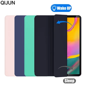 Samsung Galaxy TAB 10.1 นิ้ว 2019 SM-T510 SM-T515 Smart Sleep Wake แท็บเล็ต Tri-Fold ฝาครอบแม่เหล็กสีทึบ
