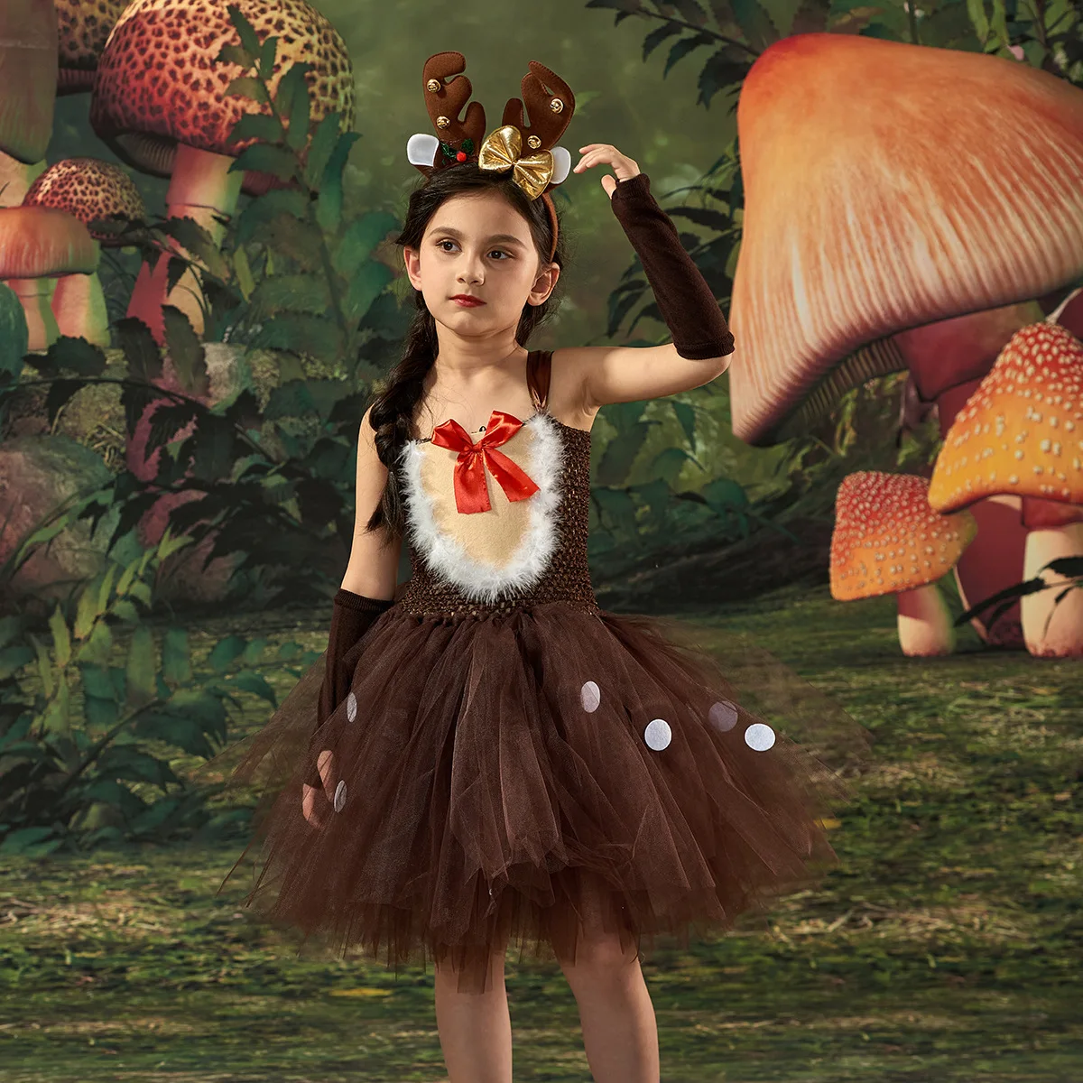 Mädchen Weihnachten Elch Mädchen Kleid Kreuz Kinder Urlaub Partei Mesh Tucker Kleid Rentier Tier Overall Deer Cosplay Kostüm ZZ12
