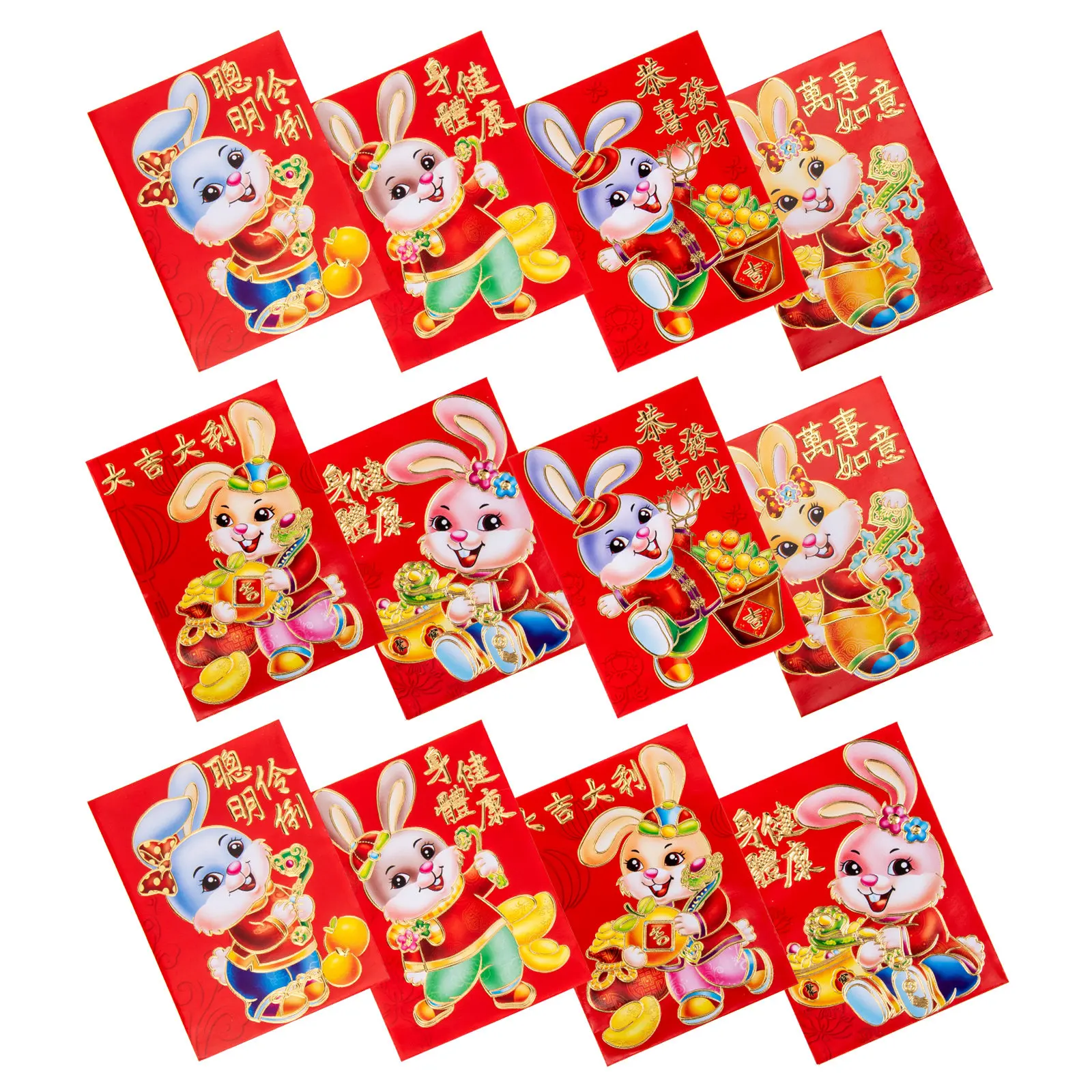 120Pcs Zodiac Red Envelopes Rabbit Year Chinese New Year Festival Red Packets Money Pockets Prosperity Blessings
