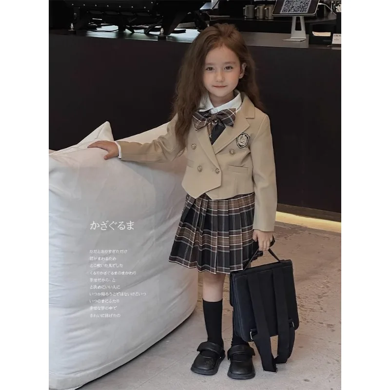 Girls' Autumn Dress Set 2026 New Fashionable Children's Autumn Western Style College Style Dress Uniform Three Piece Set