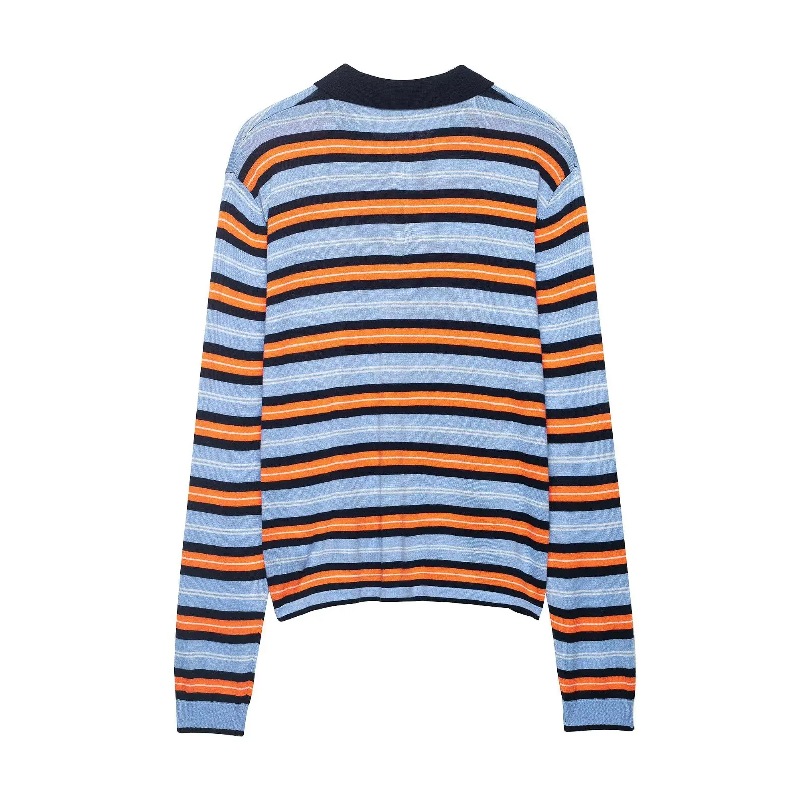 Fashionable casual striped knit polo shirt OUYP