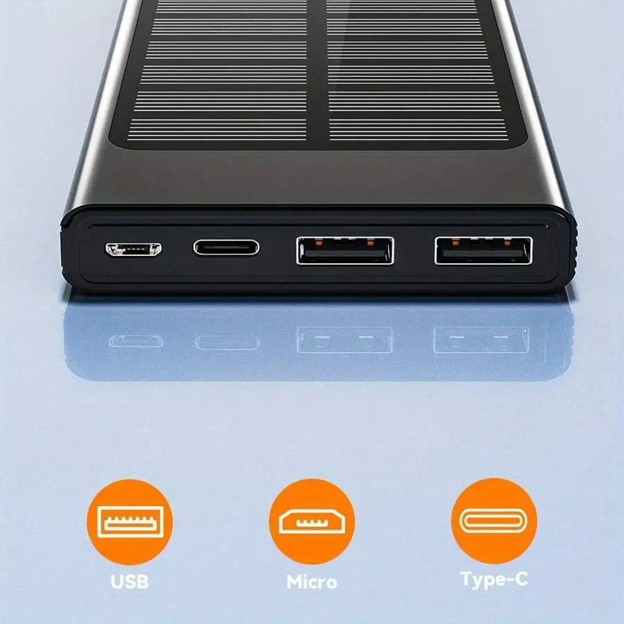 

30000mAh Solar Power Bank With Type-C And Dual USB Ports Portable Charger For Phones Outdoor Camping Hiking