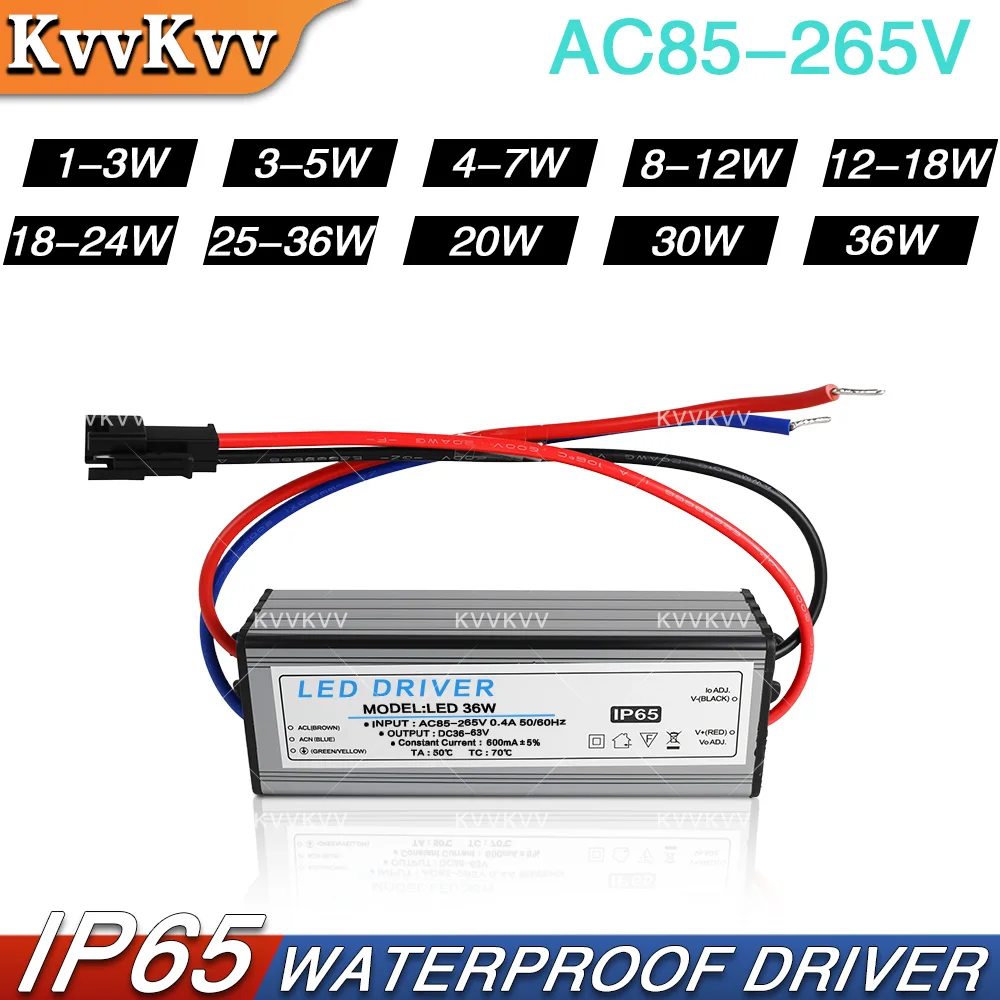 

Драйвер светодиодов AC85-265V 1-3Вт 4-7Вт 8-12Вт 12-18Вт 18-24Вт 25-36Вт 20Вт 30Вт 300мА, блок питания, водонепроницаемый IP65, трансформатор для освещения