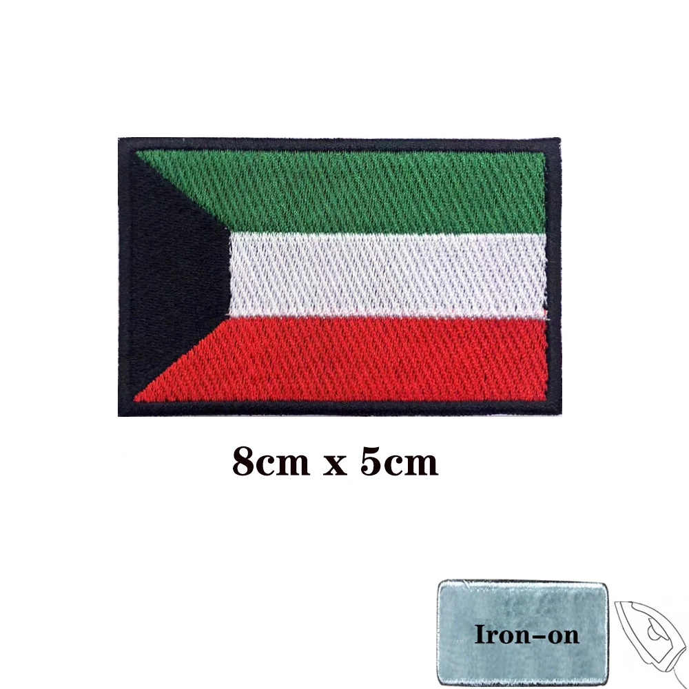 Kuwait flag Patches Armband Embroidered Patch Hook & Loop Iron On Embroidery  Badge Military Stripe