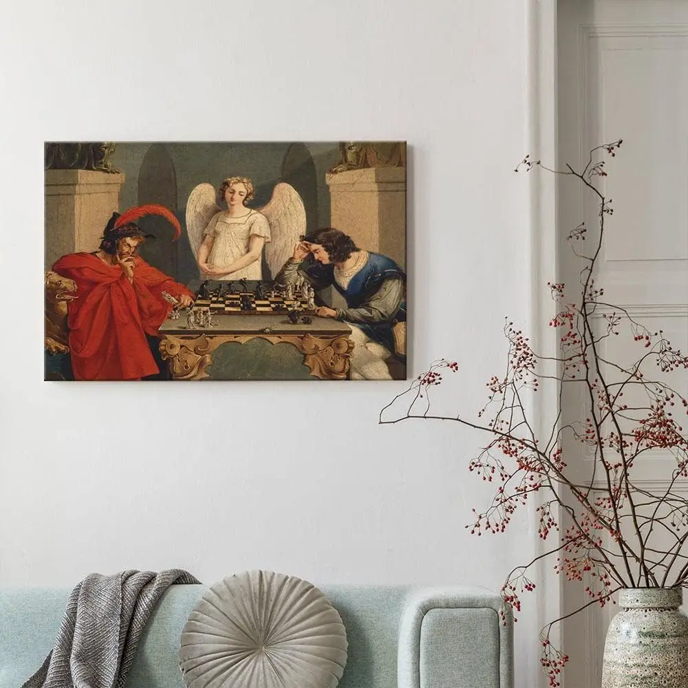 IUHYVMSM Vintage Faust And Mephistopheles Playing Chess Poster Canvas Wall Art, Classical Vintage Wall Decor for Bedroom view 5