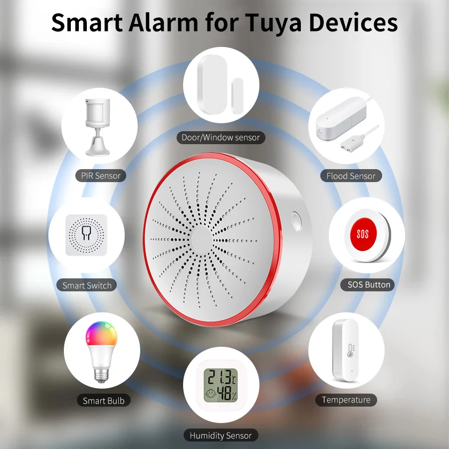 Tuya نظام إنذار ذكي واي فاي زيجبي صفارة الإنذار للمنزل ضد السرقة باب أمان محس حركة المياه زيجبي محور أليكسا جوجل مساعد