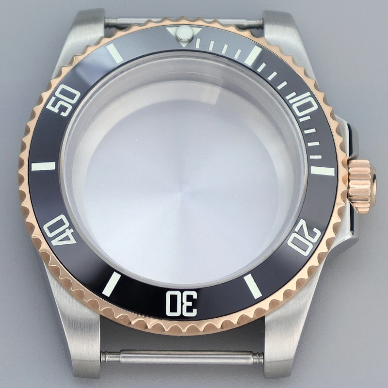 40mm Diver Watch Cases Sapphire Glass Silver Rose Gold For SUB Seiko Nh35 Nh36 Nh34/38 Eta 2824 Miyota 8205 8215 28 5mm Dial GMT