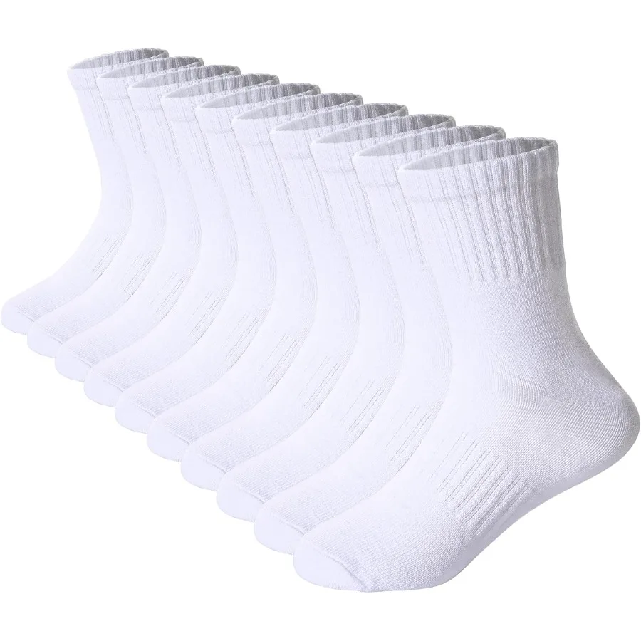 

10 Pairs of Breathable Cotton Athletic Crew Socks for Boys and Girls Ideal for School Uniforms Sports Activities and Casual Wea