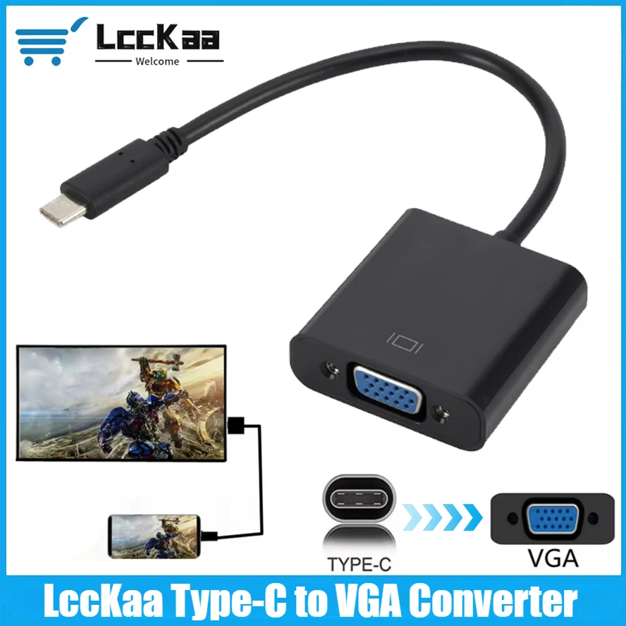 

LccKaa Type-C USB 3.1 To VGA Adaptor for MacBook Pro MacBook Air 2019 Chromebook Samsung Galaxy S9/S8USB C To Female VGA Cable