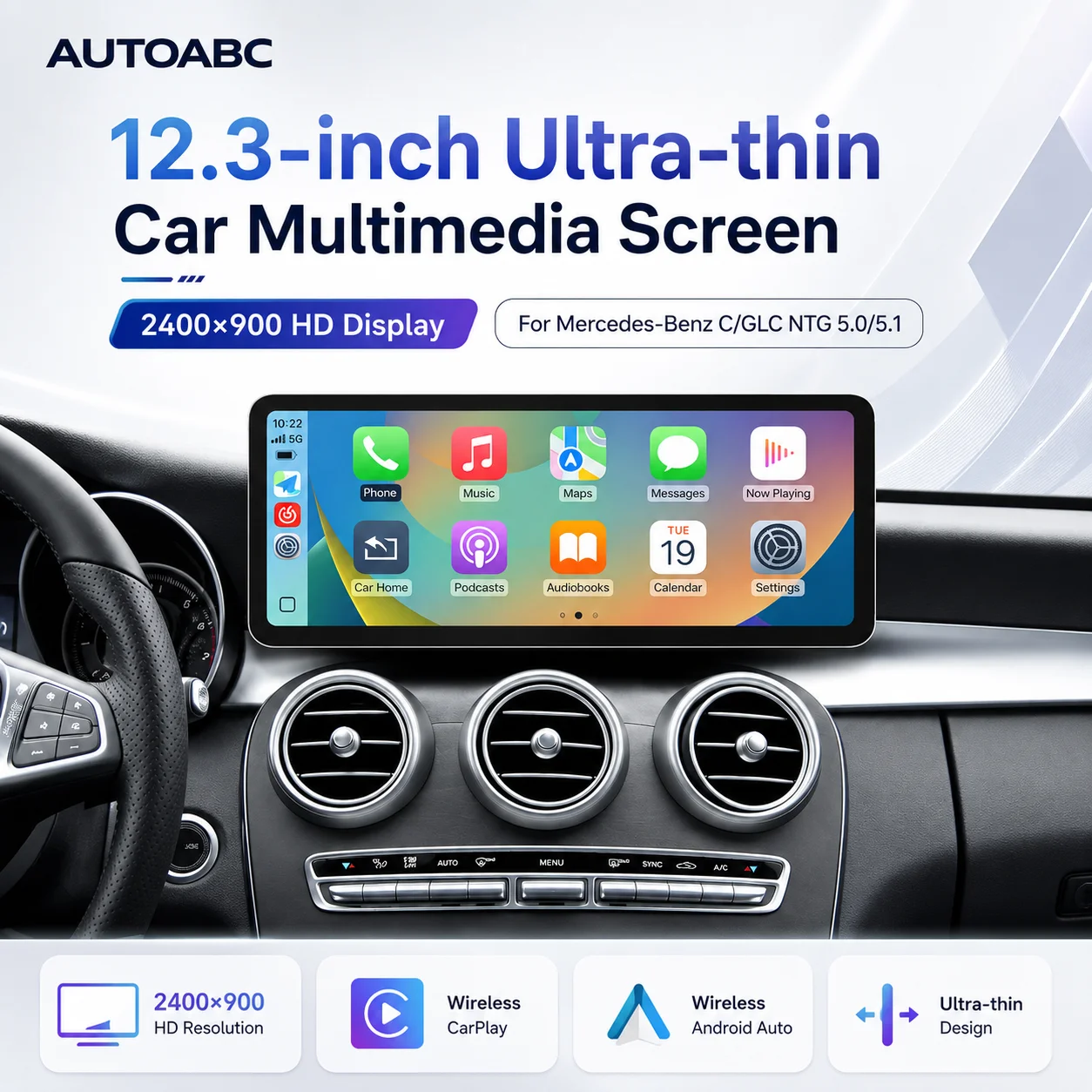 2400*900 12,3“ Wireless CarPlay Android Auto Touchscreen Autoradio Multimedia Für Mercedes-Benz W205 X253 GLC C-Klasse Coupe 2015-2018