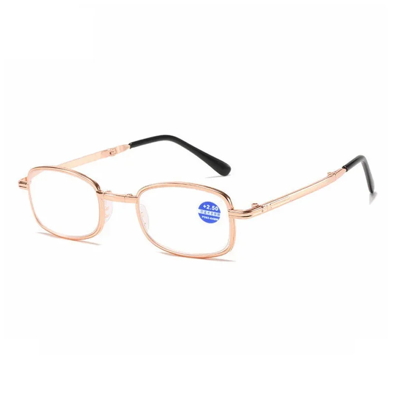 New Metal Frame Folding Reading Glasses For Men And Women Anti Blue Light Gold And Silver Full Frame PC Lens With Leather Case image 5