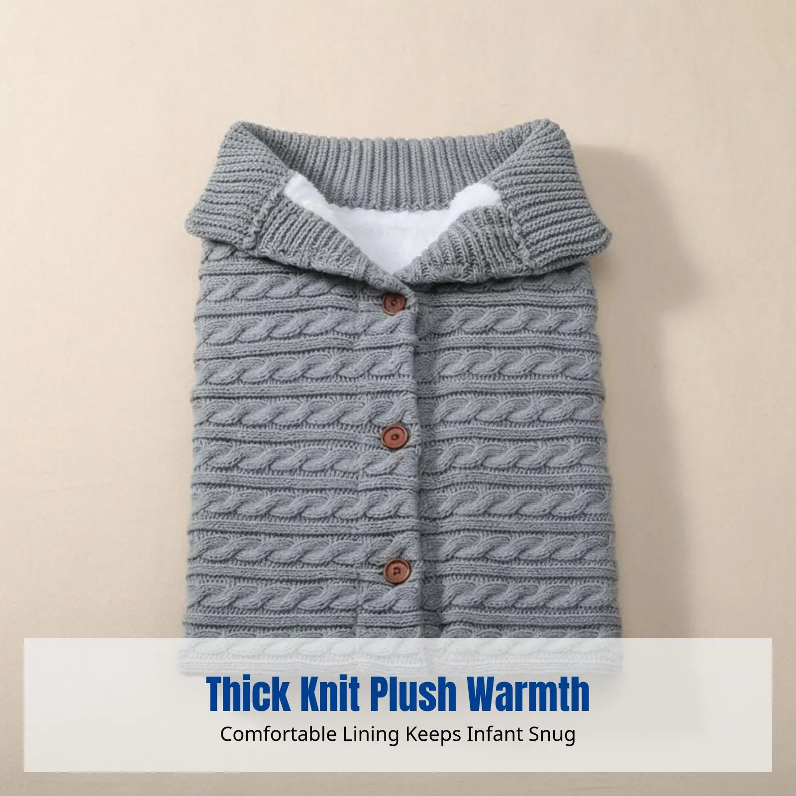 

Autumn Winter Knitted Infant Sleeping Bag, Stroller Use, Button Closure, Thick Plush, Warm, Soft Acrylic