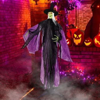 7. 2 FT Halloween Animatronic Witch, Animated Standing Poseable Figure with Light up Eyes, Garden, Yard & Lawn, Sound Activated 4