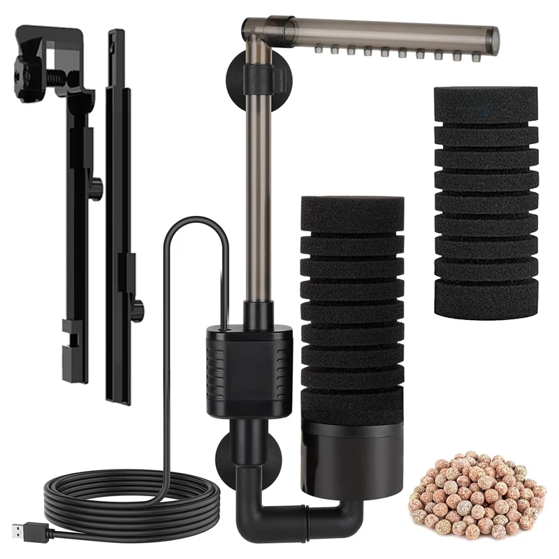 Quiet USB Aquarium Filter Single Sponge Filter Fish Tank Filter Wave Maker Oxygenator for Salt Water and Fresh Water