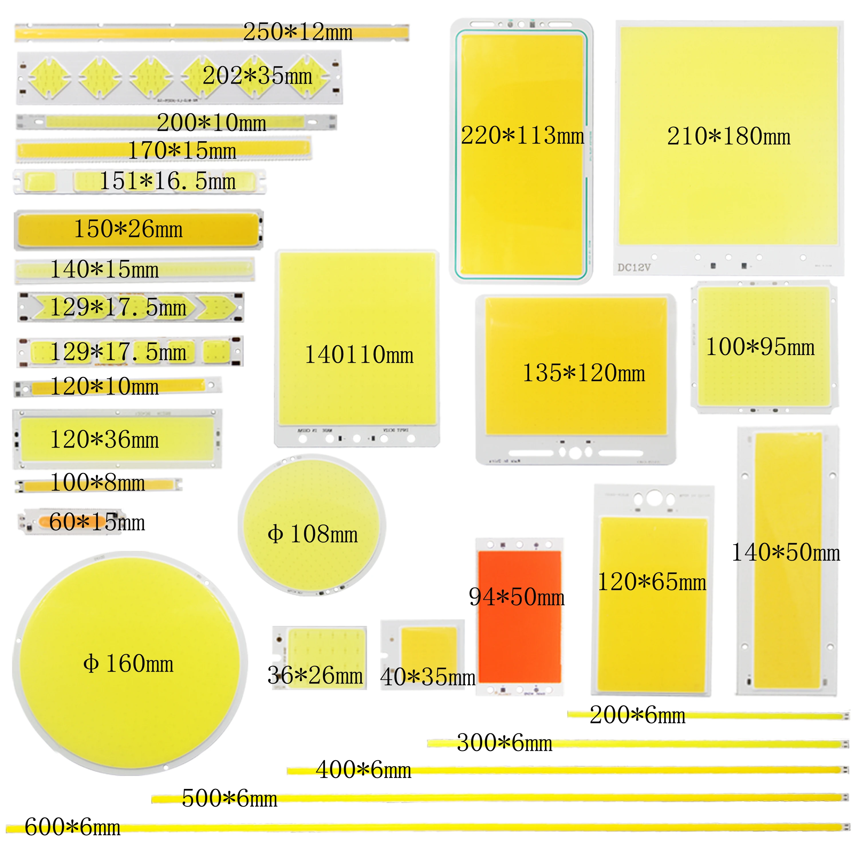 DC 12V COB Bulbs LED Chip Panel Lighting 2W-300W Various Size COB Modules Warm Color Natural Cool White Red Green Blue DIY Lamps