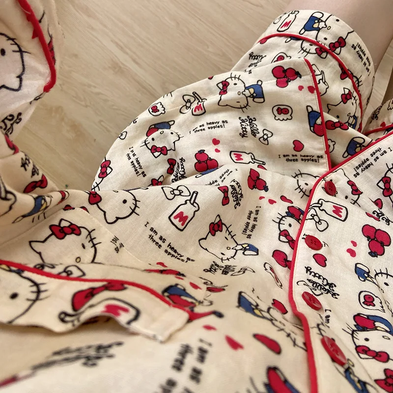 HelloKitty vêtements de nuit femmes été nouveau nuage coton à manches courtes dessin animé japonais mignon étudiant maison costume ensemble