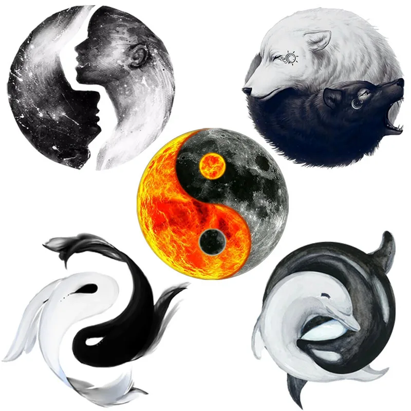 Chiński styl Tai Chi Yin Yang Fish Iron na łatce Transfer ciepła na ubraniach DTF ciepła DIY prasa termiczna t-shirt płócienna torba