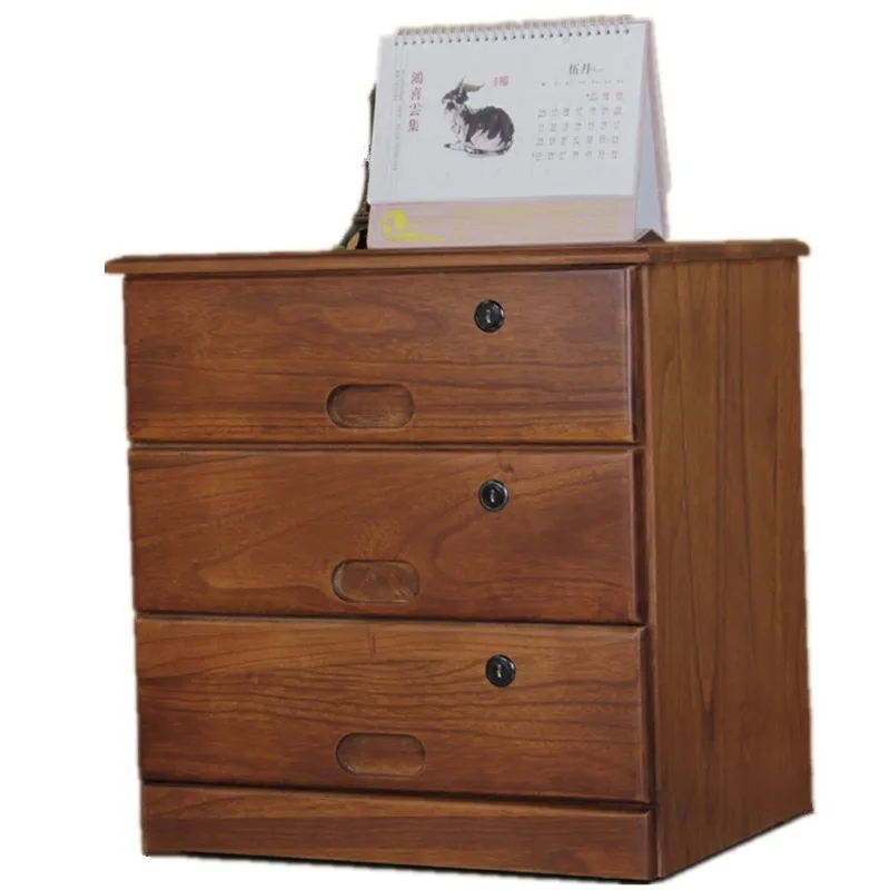 Solid wood three-layer storage cabinet, wooden five-bucket storage drawer  small cabinet under the table mobile with