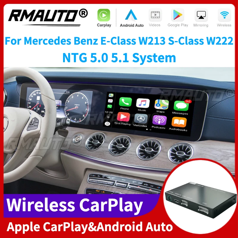 RMAUTO لاسلكي Apple CarPlay NTG 5.0 5.1 لسيارة Mercedes Benz E-Class W213 S-Class W222 2014-2020 Android Auto Mirror Link AirPlay