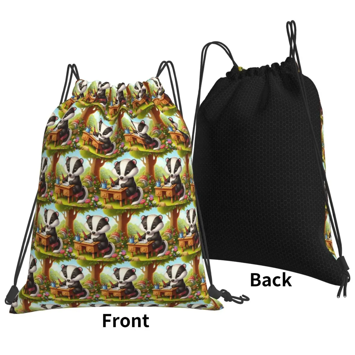 Honey Badger Writer Cozy Nature Emblem Backpacks Fashion Drawstring Bundle Pocket Sundries Bag Book Bags for Travel Students