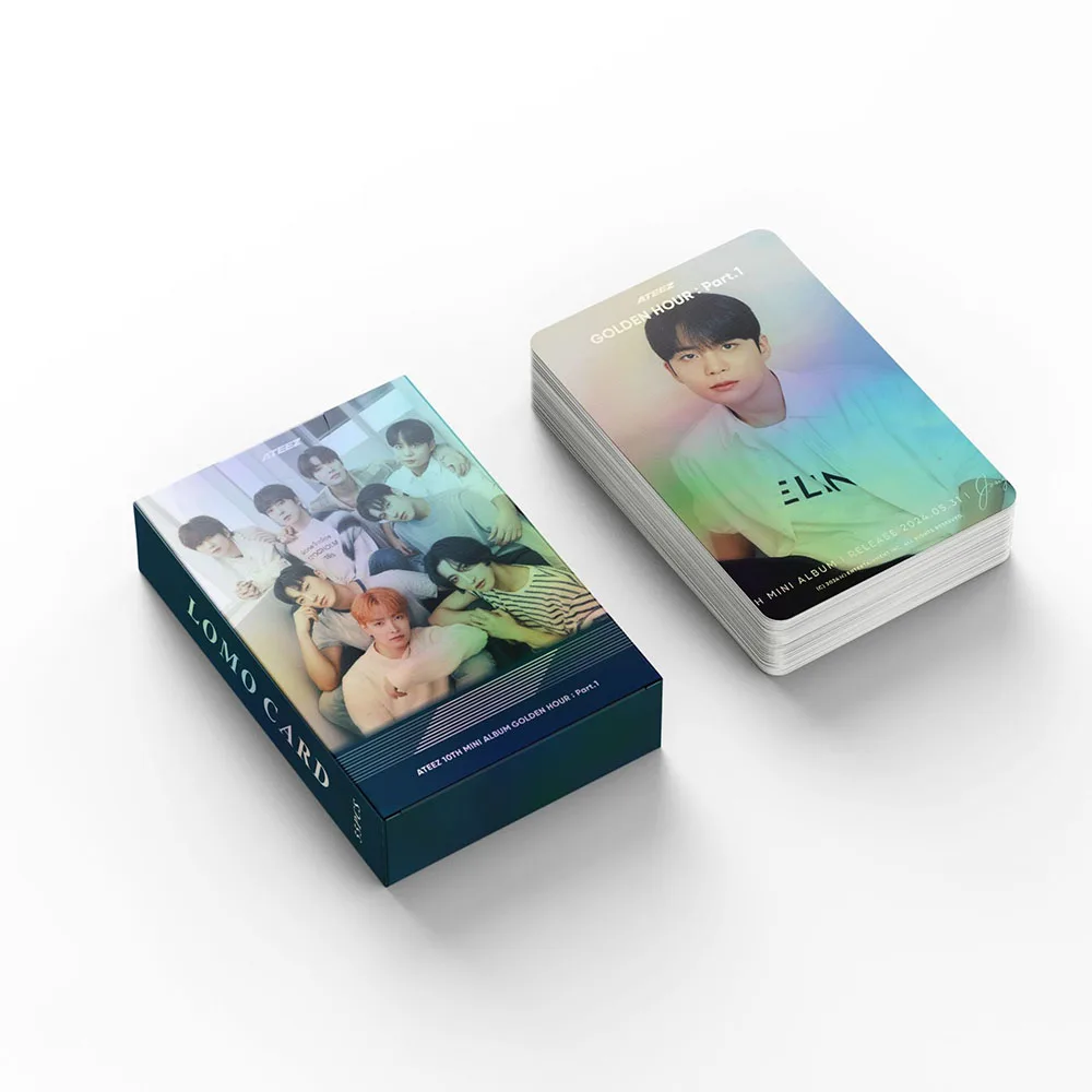 55Pcs/Box KPOP ATEEZ GOLDEN HOUR Part 1 Album Laser Photocards Jongho Hongjoong Seonghwa Teaser Selfie Lomo Cards Fans Gifts