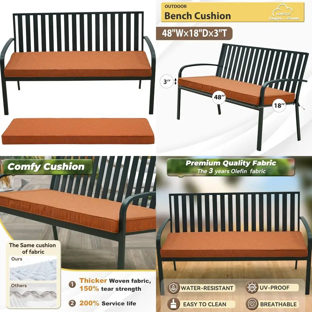 

Водостойкая подушка для уличной скамейки из олефиновой ткани со съемным чехлом, подходит для сада, веранды - 42x18/48x18/59x18 дюймов