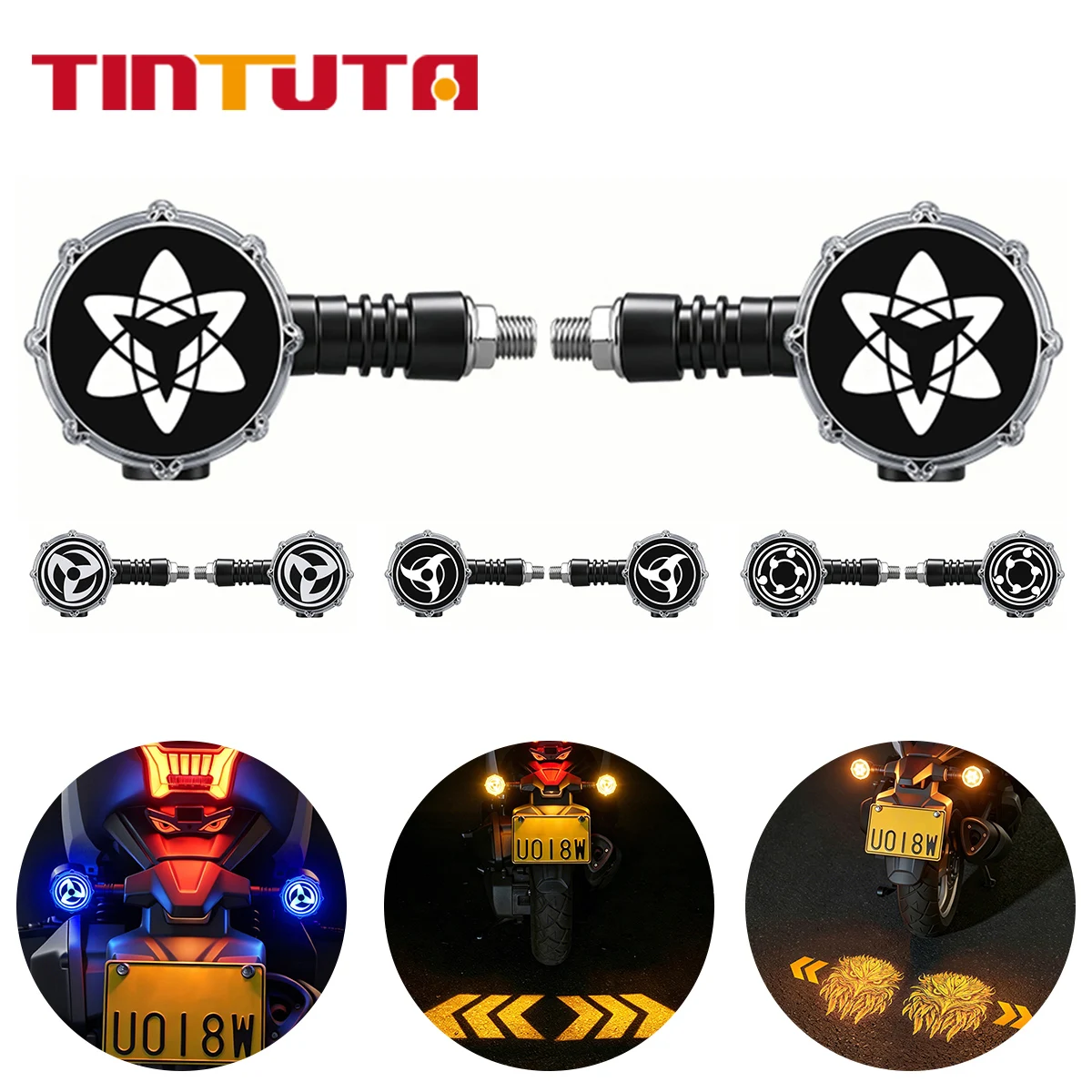 1Pair Universal Motorcycle LED Turn Signal Lamp with Projector DRL Indicator Lights RGB Flowing Flash Lamp for Electric Motor