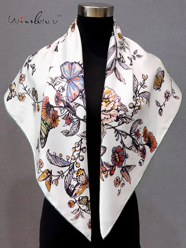 

Winsleter-Women 18MM 100%Real Silk Elegant Scarf, 88*88CM Double-sided Print, Mom Gifts Retro Kerchief, 2025 Autumn New A5O549CC