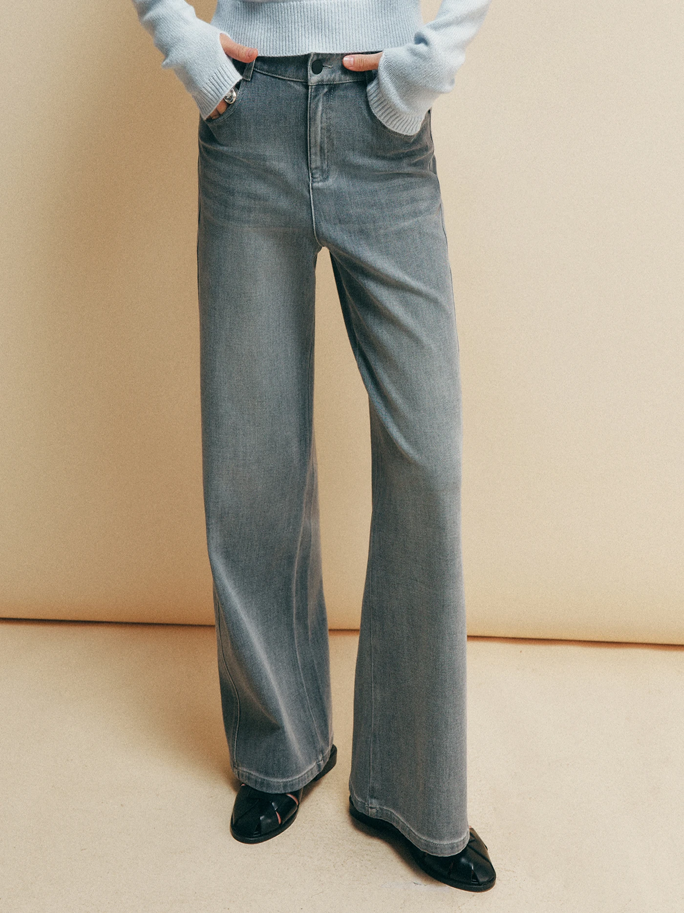 

Elastic Denim Fabric Classic High Waist Basic Straight Leg Slimming Jeans Versatile Faionable Comfortable Cotton Blend