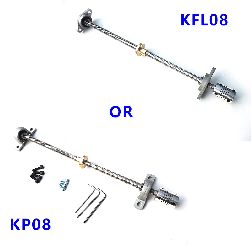 

T8 Lead Screw Vertical Horizontal SET Pitch 2mm Lead 8mm Diameter 8mm 2pc KFL08 KP08 Bearing 5x8 Coupler for CNC 3D Printer Axis