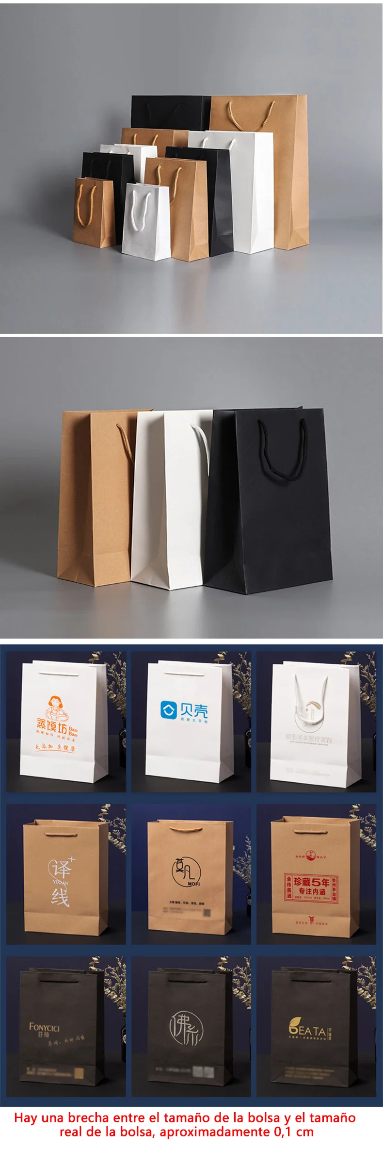 10 Stück individuelle Papiertüten, Party-Geschenktüten, verstärkte Kraftpapiertüten, Einkaufstüten, Verpackung, Großhandel, mit individuell bedrucktem Logo – Detail 2
