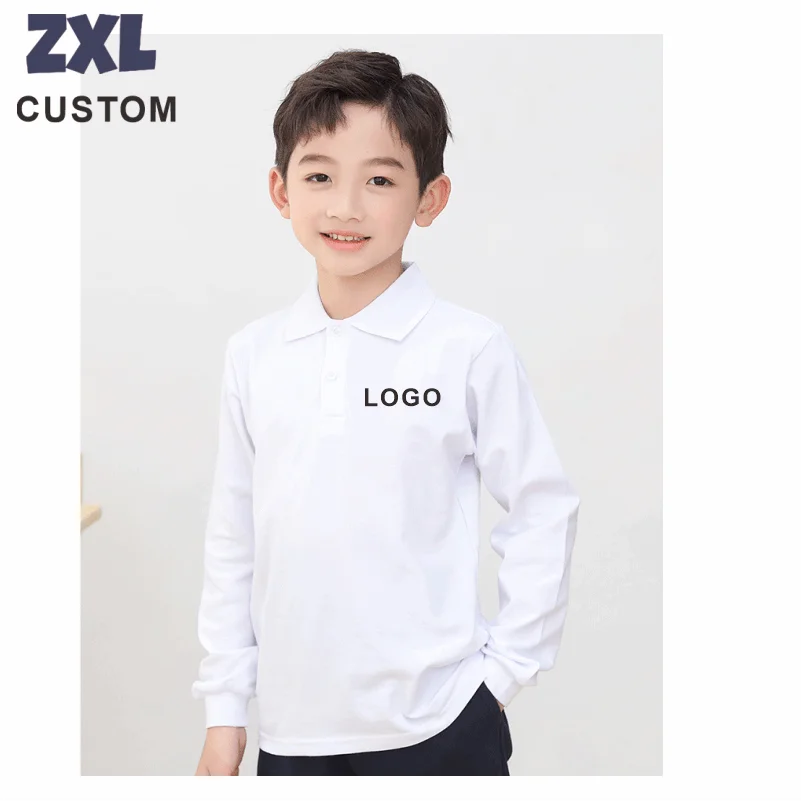 Cotton Polo Kids Shirts Custom Logo Design DIY Print Embroidery  Soft Comfortable And Skin-Friendly Long Sleeve Boy\'s Polos