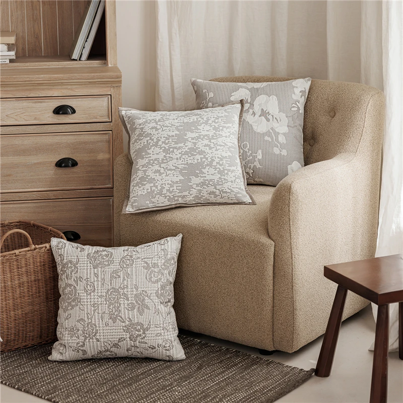 45X45CM Plant Stamen Throw Pillow Cover Yarn-dyed Stamping Waist Cushion Cover Decor Home Decorative Pillowcase