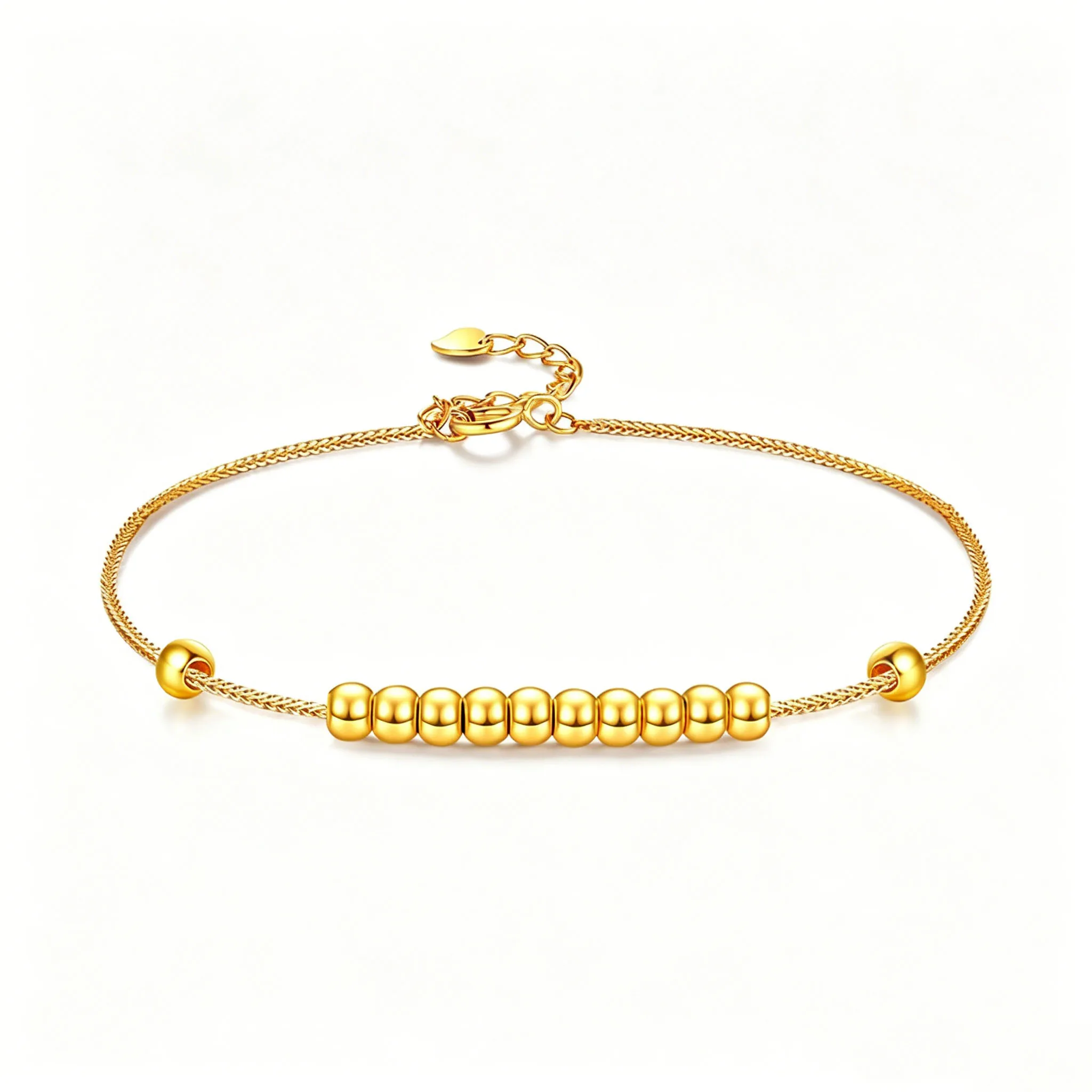 AU750 Real 18K Gold Bead Bracelet for Women Dainty Thin Snake Chain Adjustable Extension Chain Minimalist Fine Jewelry Gifts