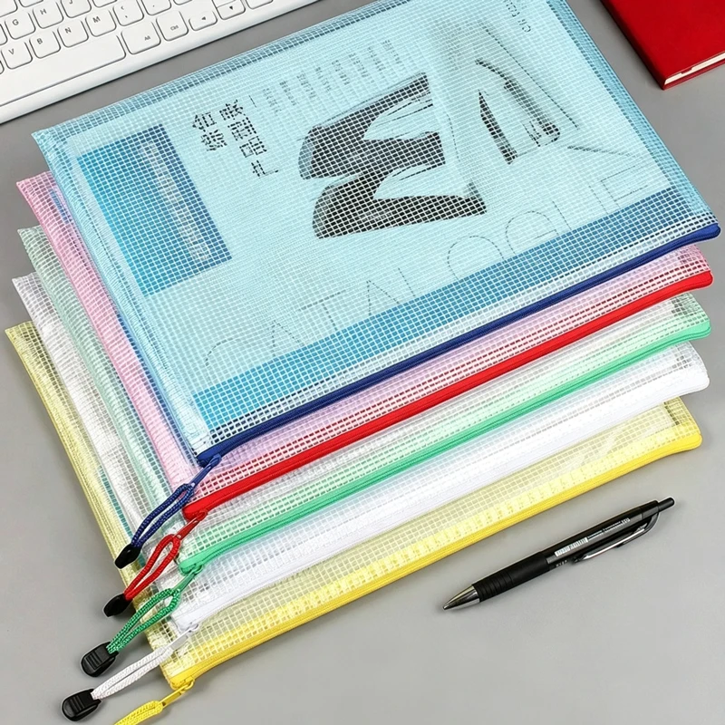 A4/A5/A6 Mesh Zipper File Folder Document Bag Waterproof PVC Stationery Office Supplies Paper Storage Organizer Filing Bags