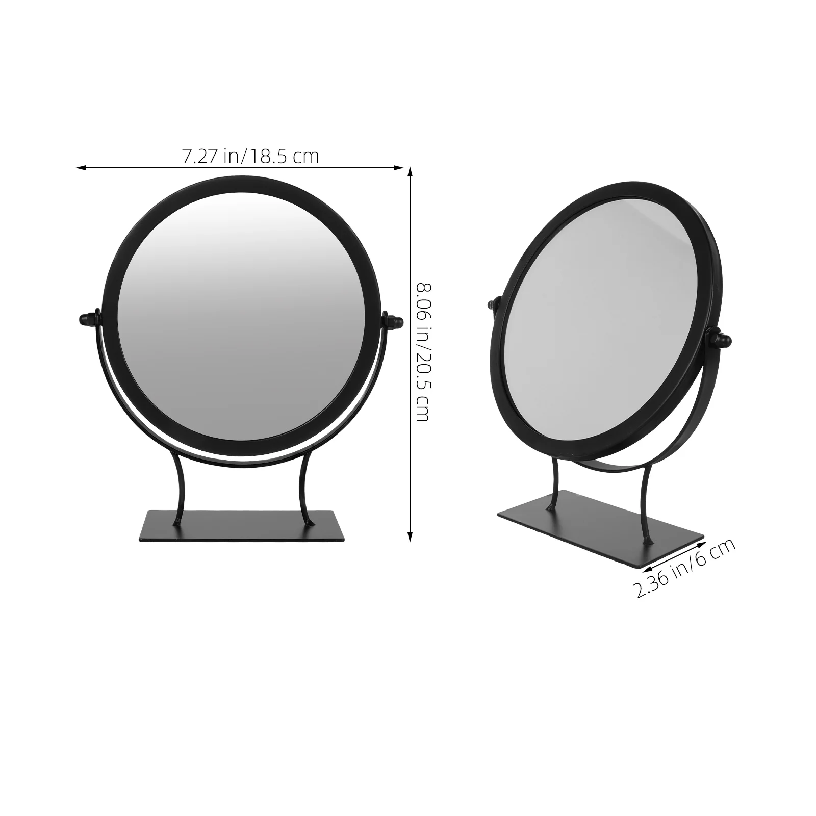 Espelho de maquiagem de mesa, estrutura de ferro, superfície transparente rotativa, base estável para penteadeira, quarto, vaidade, pequeno, ajustável