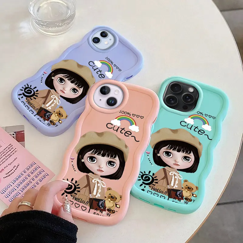 Cute Girl Macalong Phone Case for iPhone XR 11 12 13 14 15 16 PRO MAX PLUS Soft Coque Wavy edged Shockproof Cover Fudna