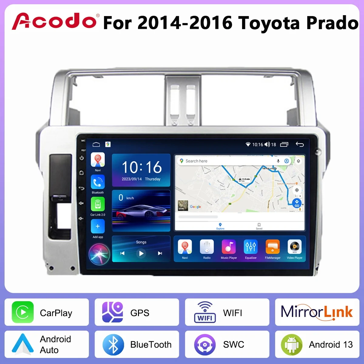 

Acodo Android 13 Car Radio Player For Toyota Prado 2014-2016 Carplay Android Auto Car Stereo Multimedia GPS BT IPS Touch Screen