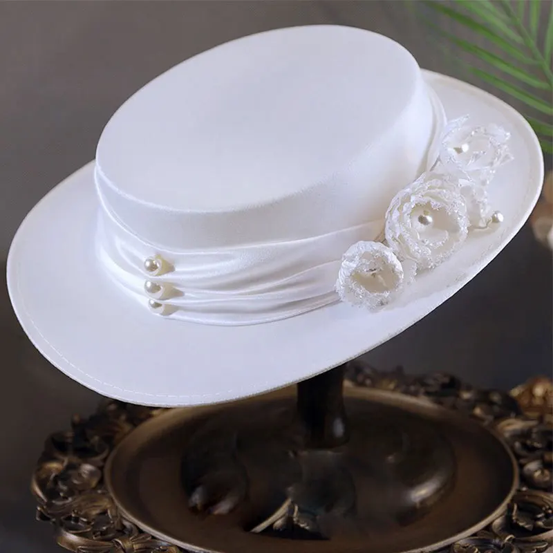 Lady Chic Fedoras Hat British Style Rose Formal Cap Womens Flower Fascinators Cap Sinamay Church Hats Linen Pillbox Hat