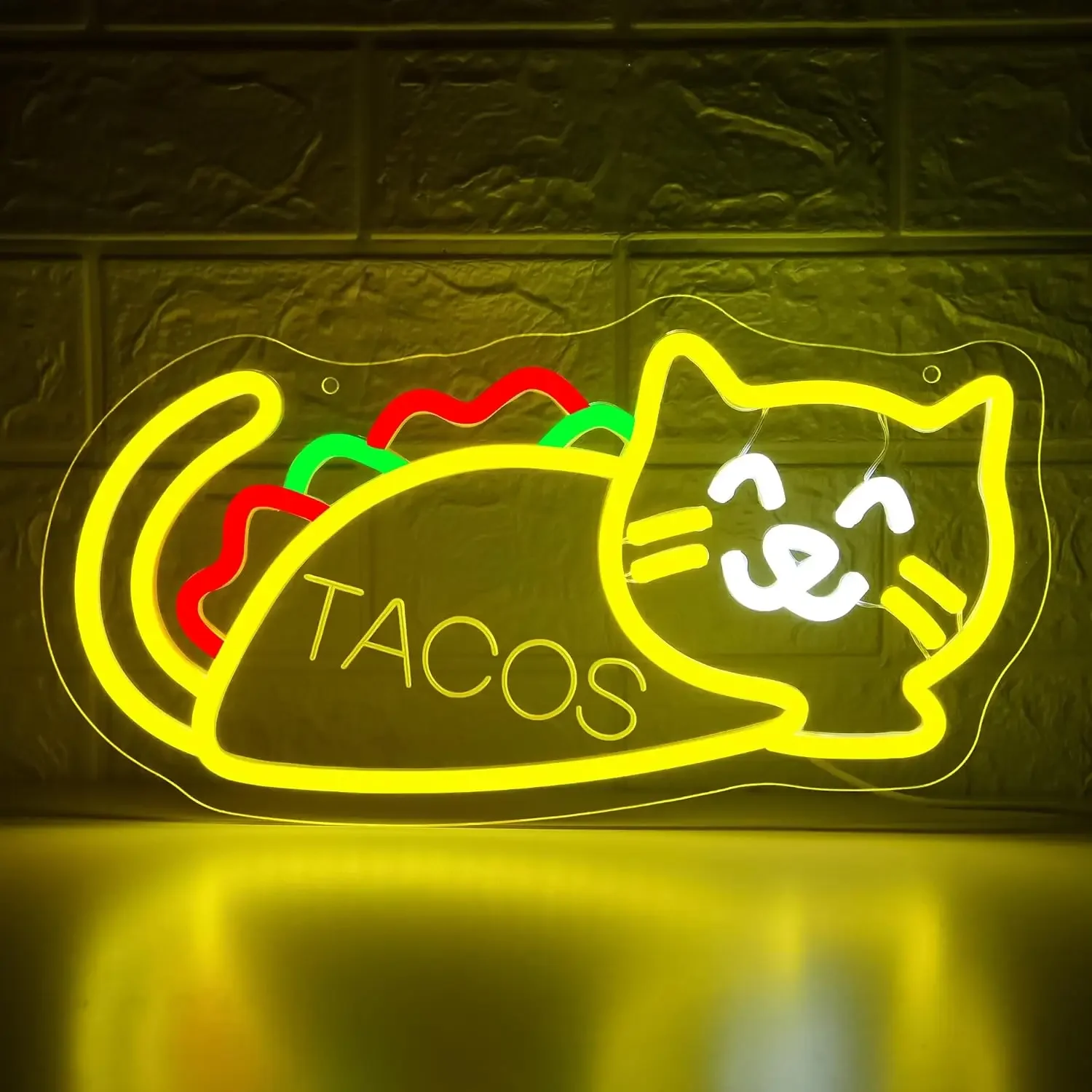 Tacos Cat Neon Sign Funny Food LED Wall Art USB Powered Acrylic Glow Lamp Mexican Decor Novelty Gift Hanging Light Kitchen