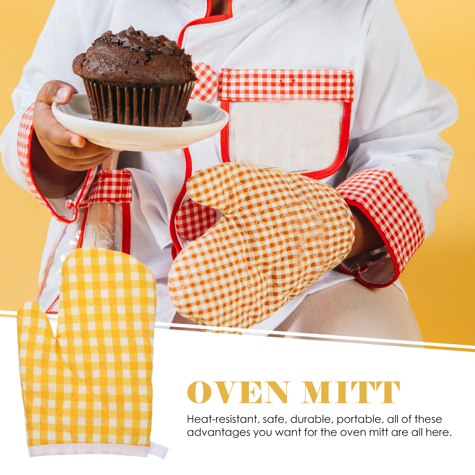 

1pcs Oven Mitt Heat-resistant Kitchen Gloves Insulation Short Supplies Gold Grid Green Pattern Wear-Resistant Kids Glove