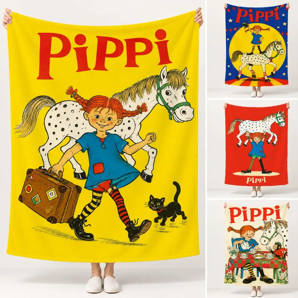Character Pippi Longstocking Throw Soft Plush Flannel Pet Blanket, Home Decor Cover for Sofa, Bed, Trip & Picnic