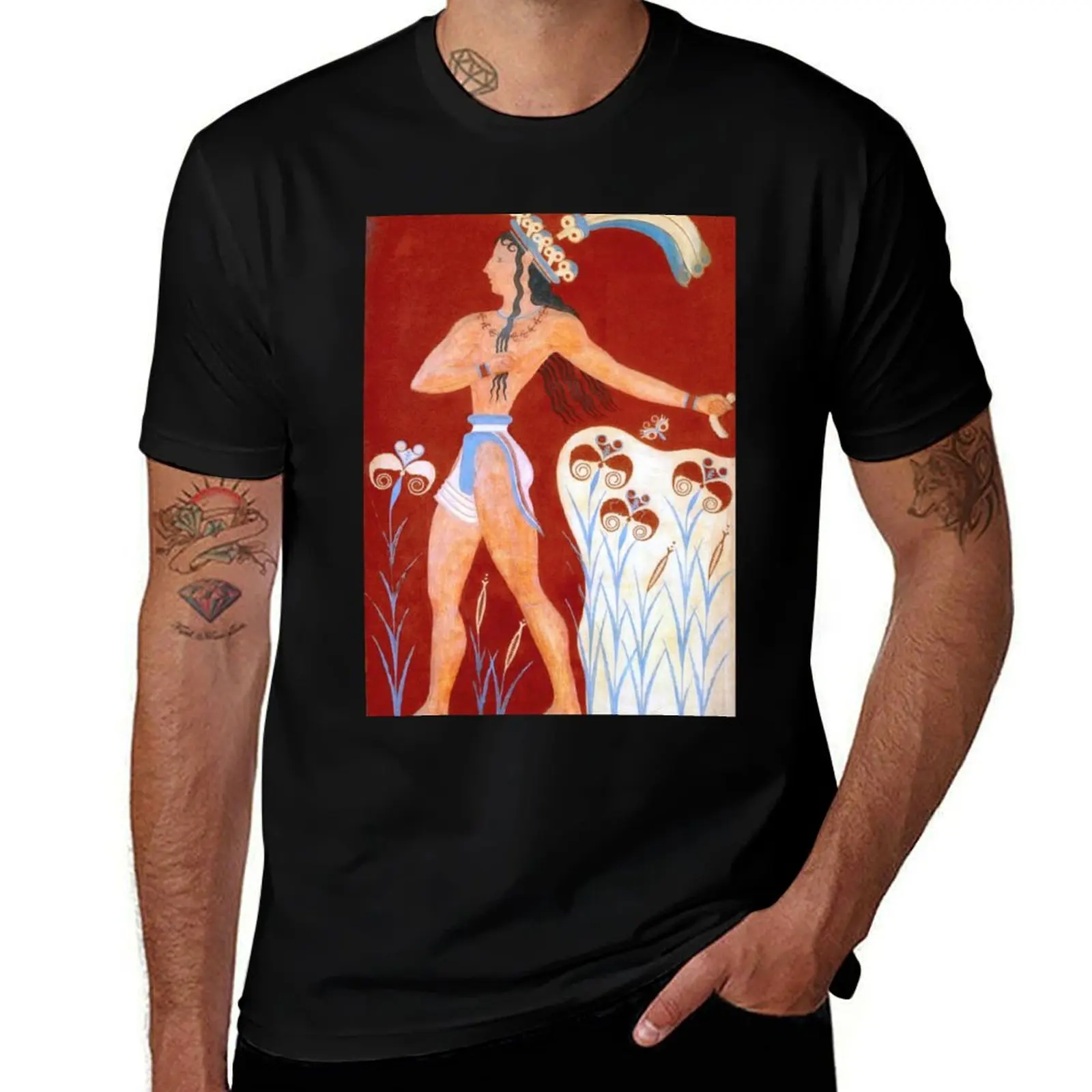 Minoan Prince of Lilies Priest King Fresco T-Shirt Basic Plain Short Sleeve Crew Neck Tee T-Shirt